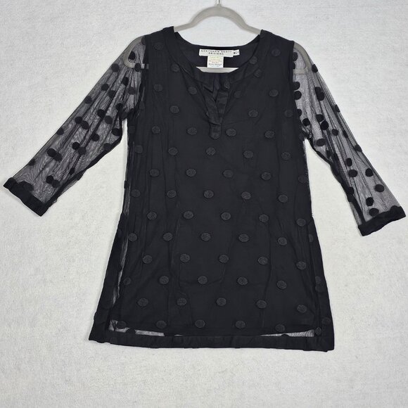 Gretchen Scott Designs Tops - Gretchen Scott Designs Medium Tunic Top Black Polka Dot Sheer Removable Tank